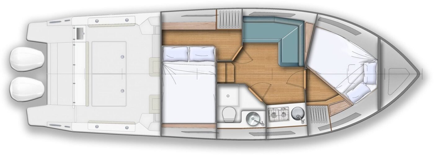 3B Craft 335 LX, plan d'amenagement des deux cabines