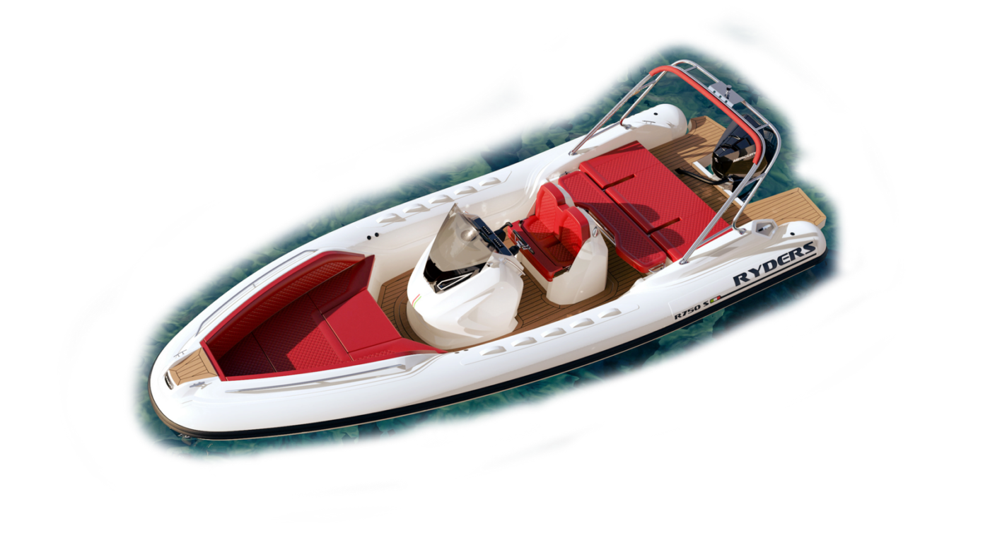 Ryders 750, coque blanche de profil en mer