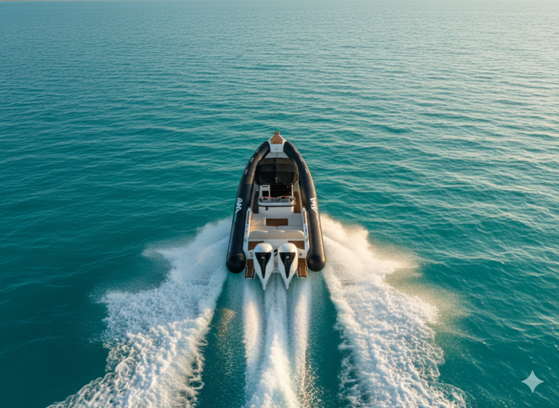 BWA Premium 32 vu du ciel, sillage en Mediterranee