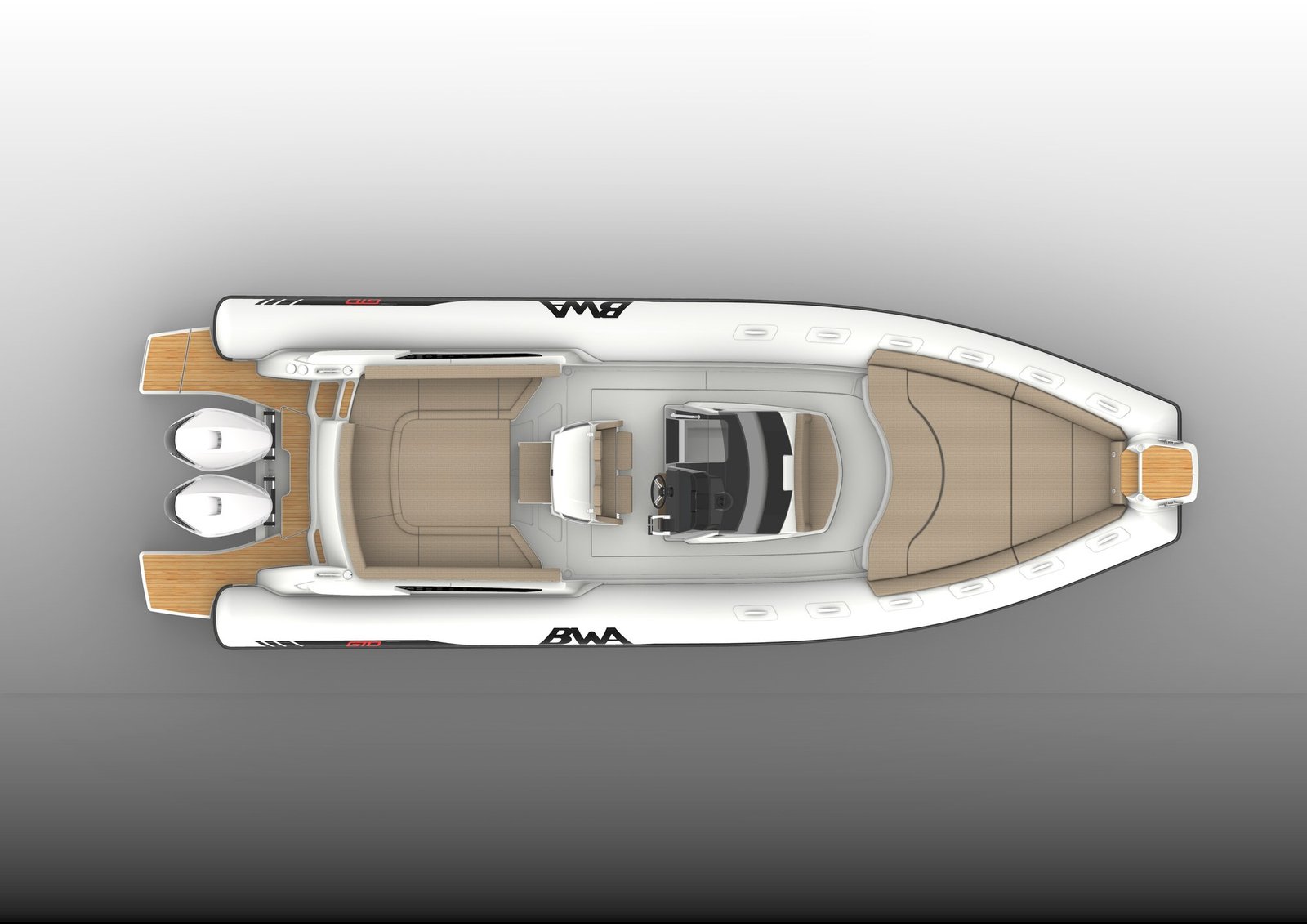 BWA GTO 358 plan d'aménagement vue de dessus — render technique cockpit et pont