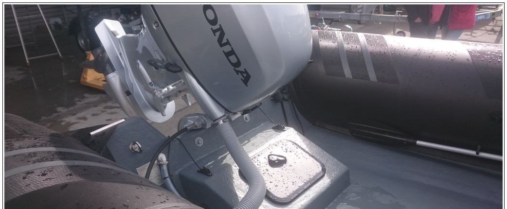 Tarpon AD 55 tableau arrière et moteur Honda BF80 4 temps — détail